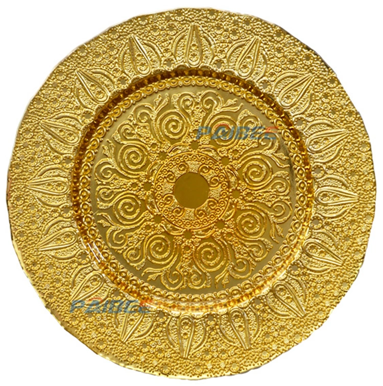 13 Inch Golden Color Luxury Glass Charger Plates Turkish Gold Charger Plate for Table Decoration