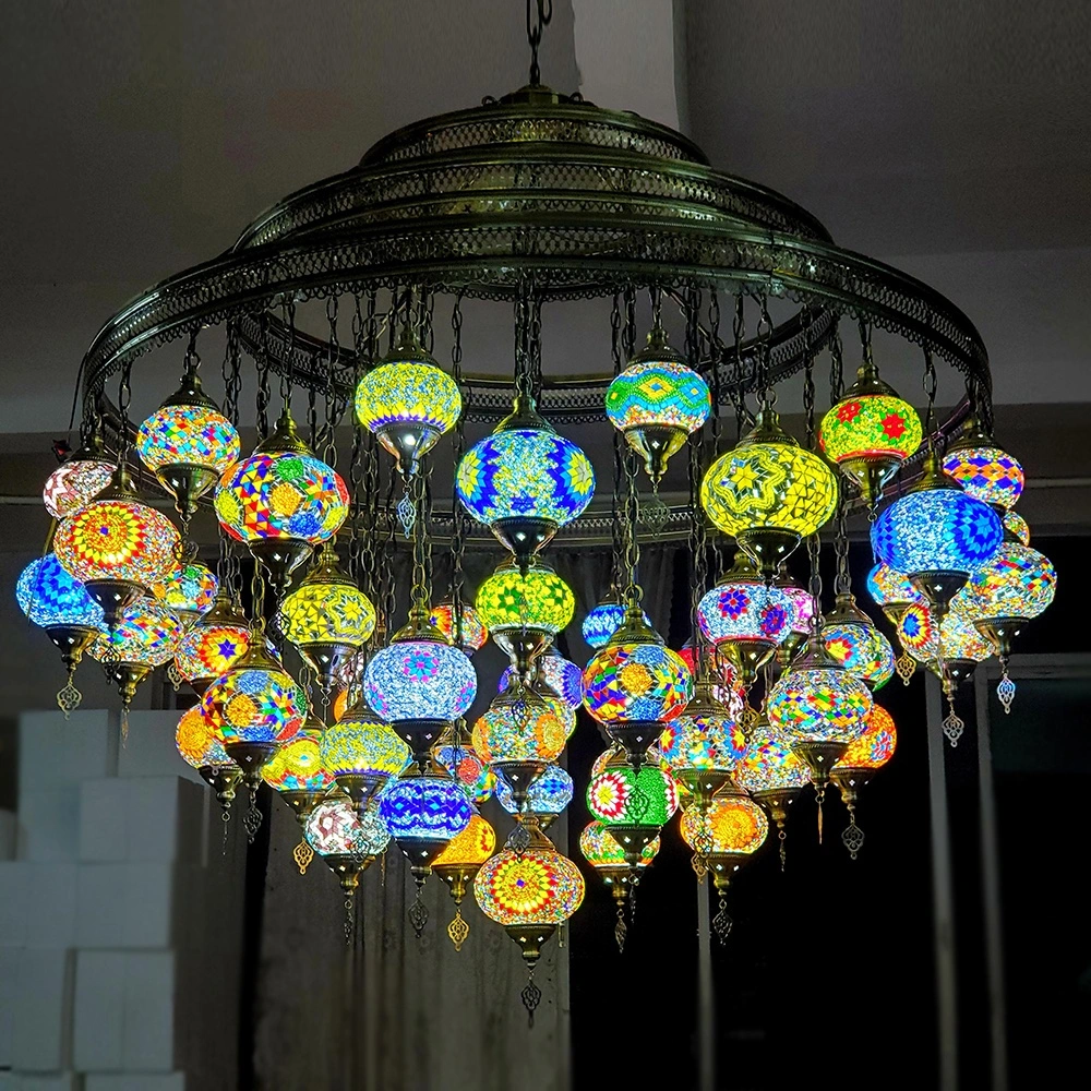 Wholesale Hanging Glass Chandeliers Light Turkish Moroccan Pendant Light Handmade Mosaic Glass Lamps (WH-DC-55)