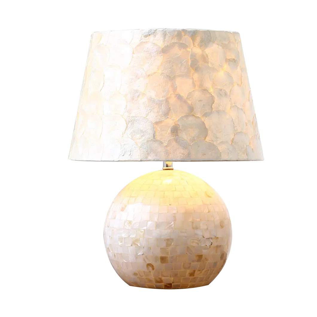 Pearl Shell Body Base Square Fabric Lampshade Mosaic Table Desk Lamp Rectangular Bedside Lamp