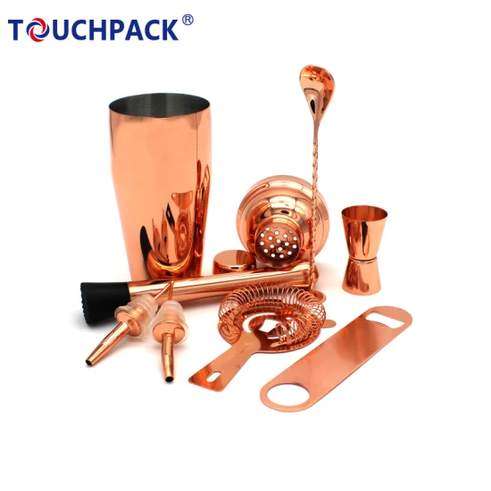 Conjunto promocional de ferramentas de barra de aço inoxidável, kit diy para casa, conjunto de preparação de coqueteleira galvanizada em ouro rosa