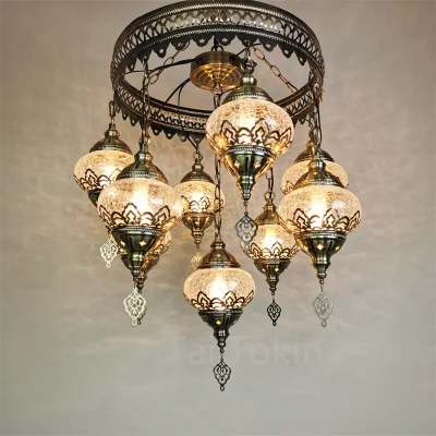 Lustre de estilo mediterrâneo feito à mão em mosaico grandes lâmpadas turcas (WH